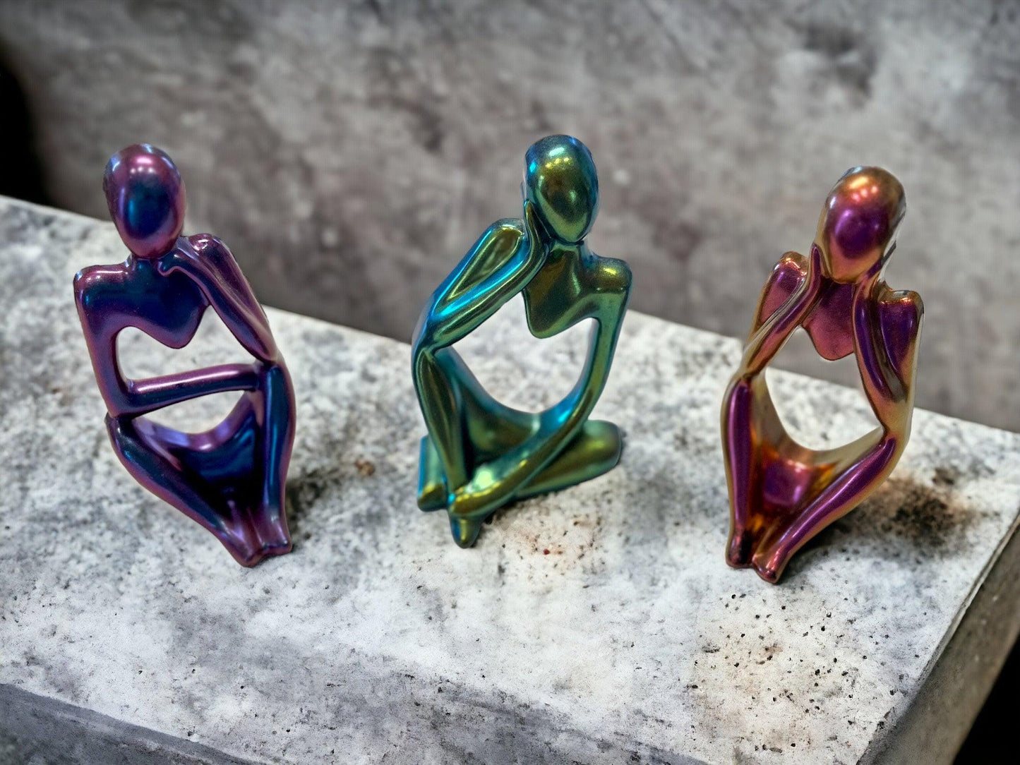 Set of 3 Resin Thinker Statues – Modern Abstract Home Décor with Mica Colors | Handmade Art Sculpture Canada