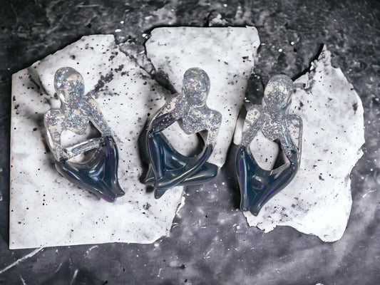 Set of 3 Resin Thinker Statues – Modern Abstract Home Décor with Mica Colors | Handmade Art Sculpture Canada