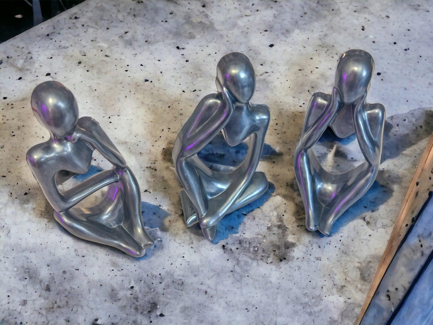 Set of 3 Resin Thinker Statues – Modern Abstract Home Décor with Mica Colors | Handmade Art Sculpture Canada
