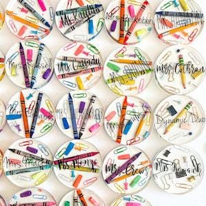 Personalized Resin Coasters for Teachers – Pencil & Crayon Design | Unique Teacher Gift Set (2 or 4) Canada