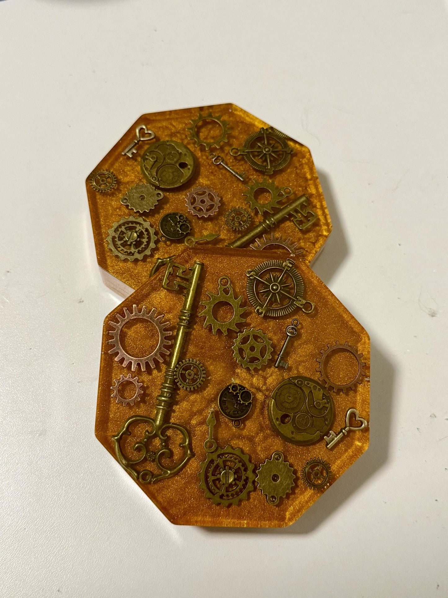 Steampunk Resin Coasters Set of 2 – Handmade Gear & Industrial Design | Unique Gothic Home Décor Canada