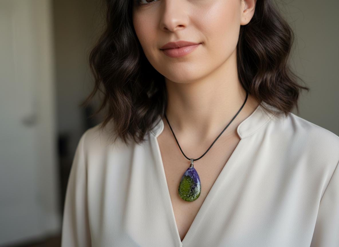Petri Effect Resin Necklace  Abstract Fluid Art Pendant  18 Inch Nylon Chain  Handmade Statement Jewelry