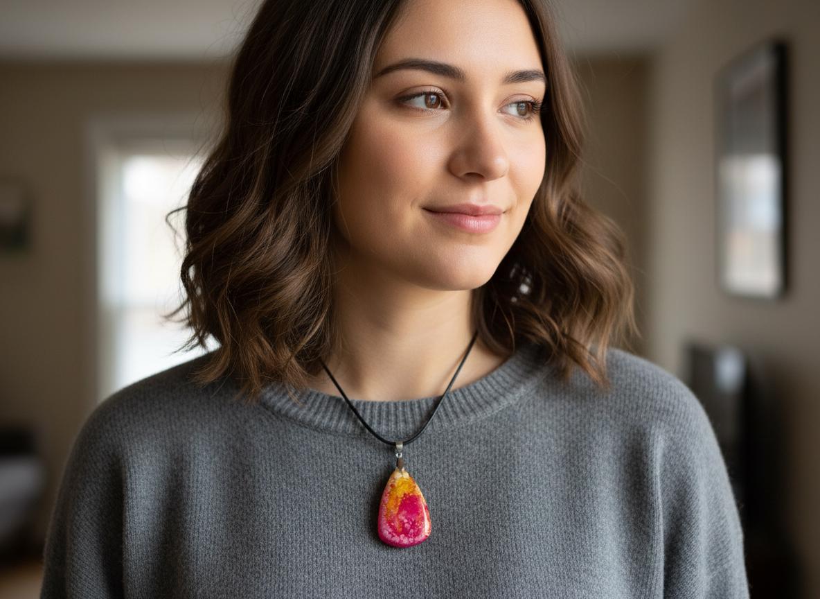 Petri Effect Resin Necklace  Abstract Fluid Art Pendant  18 Inch Nylon Chain  Handmade Statement Jewelry