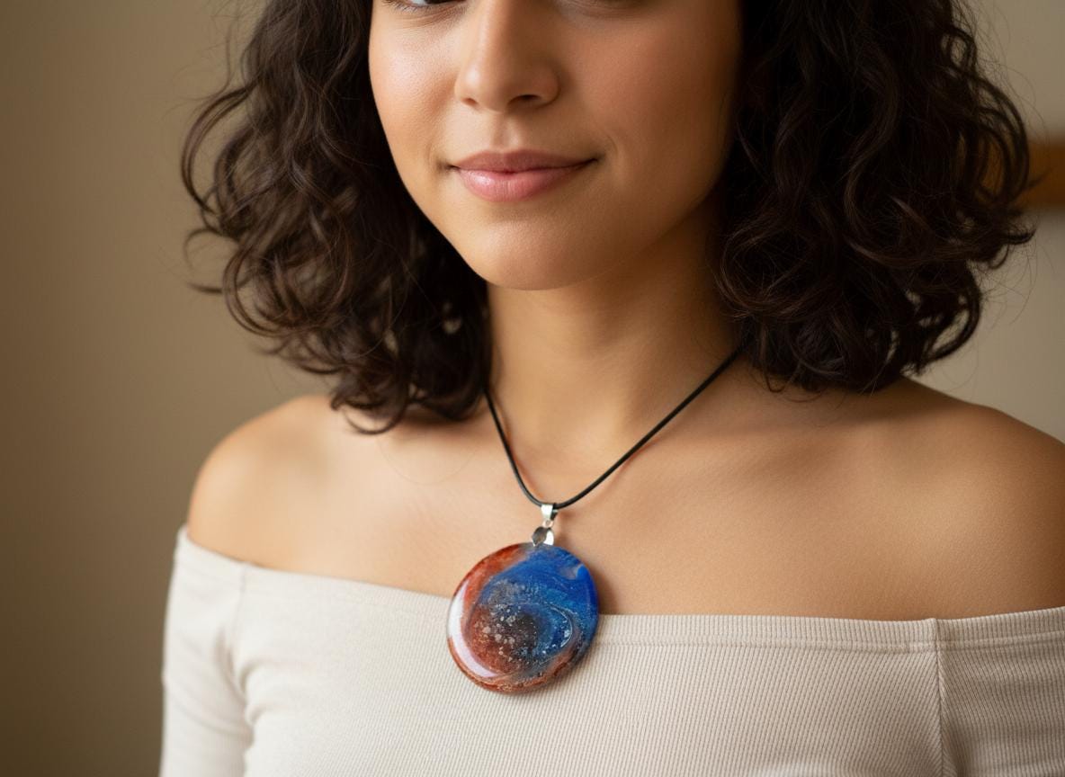 Petri Effect Resin Necklace  Abstract Fluid Art Pendant  18 Inch Nylon Chain  Handmade Statement Jewelry