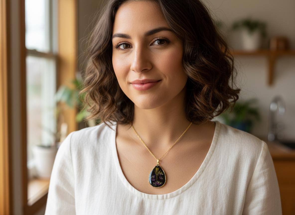 Real Dried Flower Resin Necklace  Gold or Silver Plated 18 Inch Chain  Botanical Handmade Floral Jewelry Gift