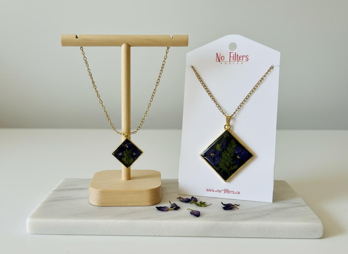 Real Dried Flower Resin Necklace  Gold or Silver Plated 18 Inch Chain  Botanical Handmade Floral Jewelry Gift