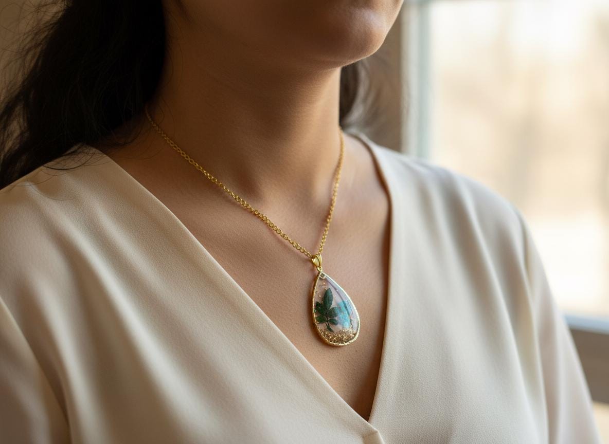 Real Dried Flower Resin Necklace  Gold or Silver Plated 18 Inch Chain  Botanical Handmade Floral Jewelry Gift