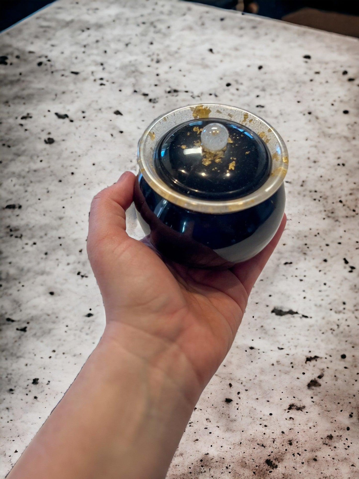 Mini Resin Trinket Jar with Gold Flakes – Handmade Decorative Storage | Small Gift Canada