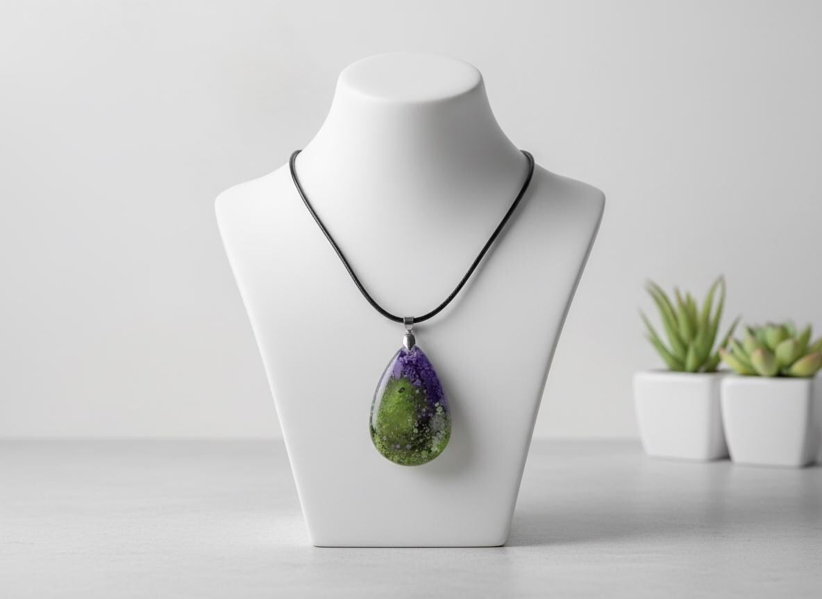 Petri Effect Resin Necklace  Abstract Fluid Art Pendant  18 Inch Nylon Chain  Handmade Statement Jewelry