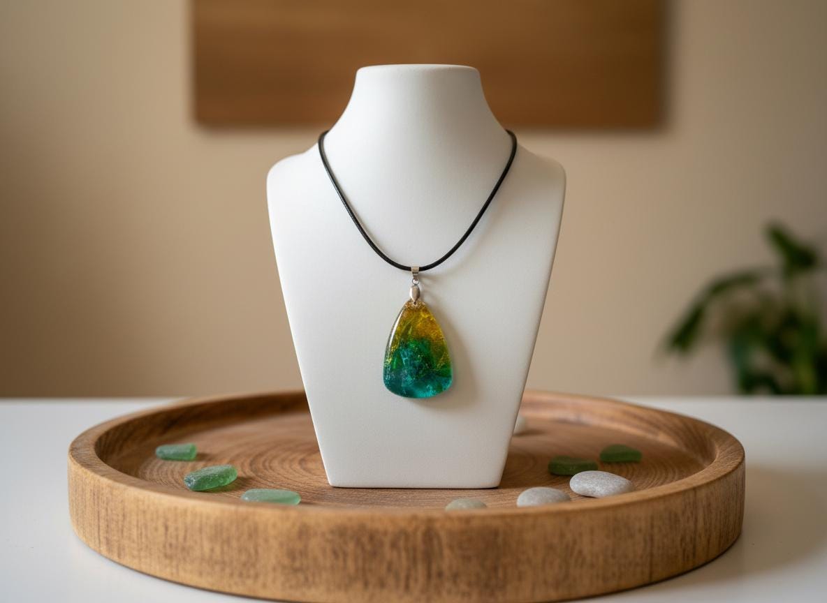 Petri Effect Resin Necklace  Abstract Fluid Art Pendant  18 Inch Nylon Chain  Handmade Statement Jewelry