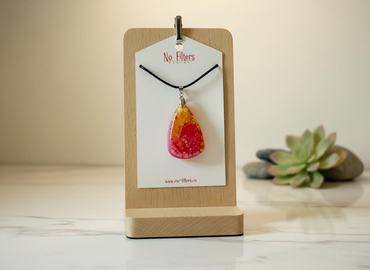 Petri Effect Resin Necklace  Abstract Fluid Art Pendant  18 Inch Nylon Chain  Handmade Statement Jewelry