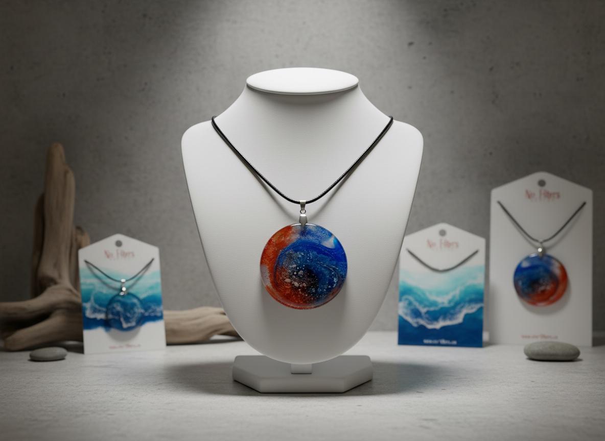 Petri Effect Resin Necklace  Abstract Fluid Art Pendant  18 Inch Nylon Chain  Handmade Statement Jewelry