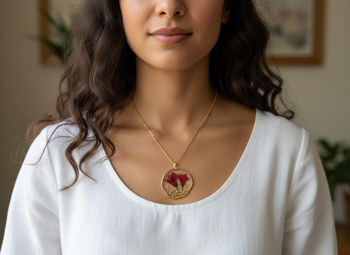 Real Dried Flower Resin Necklace  Gold or Silver Plated 18 Inch Chain  Botanical Handmade Floral Jewelry Gift