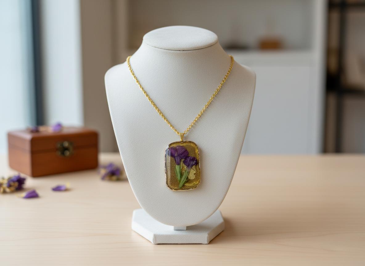 Real Dried Flower Resin Necklace  Gold or Silver Plated 18 Inch Chain  Botanical Handmade Floral Jewelry Gift