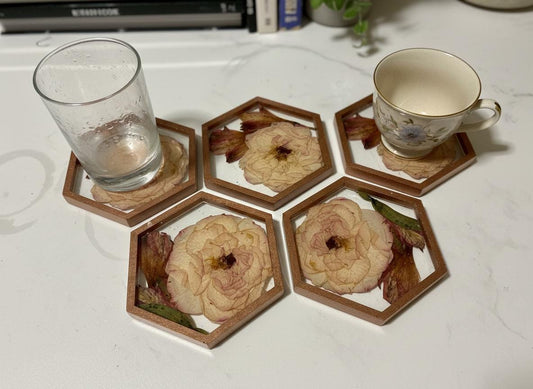 Set of 2 Handmade Floral Resin Coasters  Real Pressed Flowers & Mica Accents | Botanical Home Décor Canada