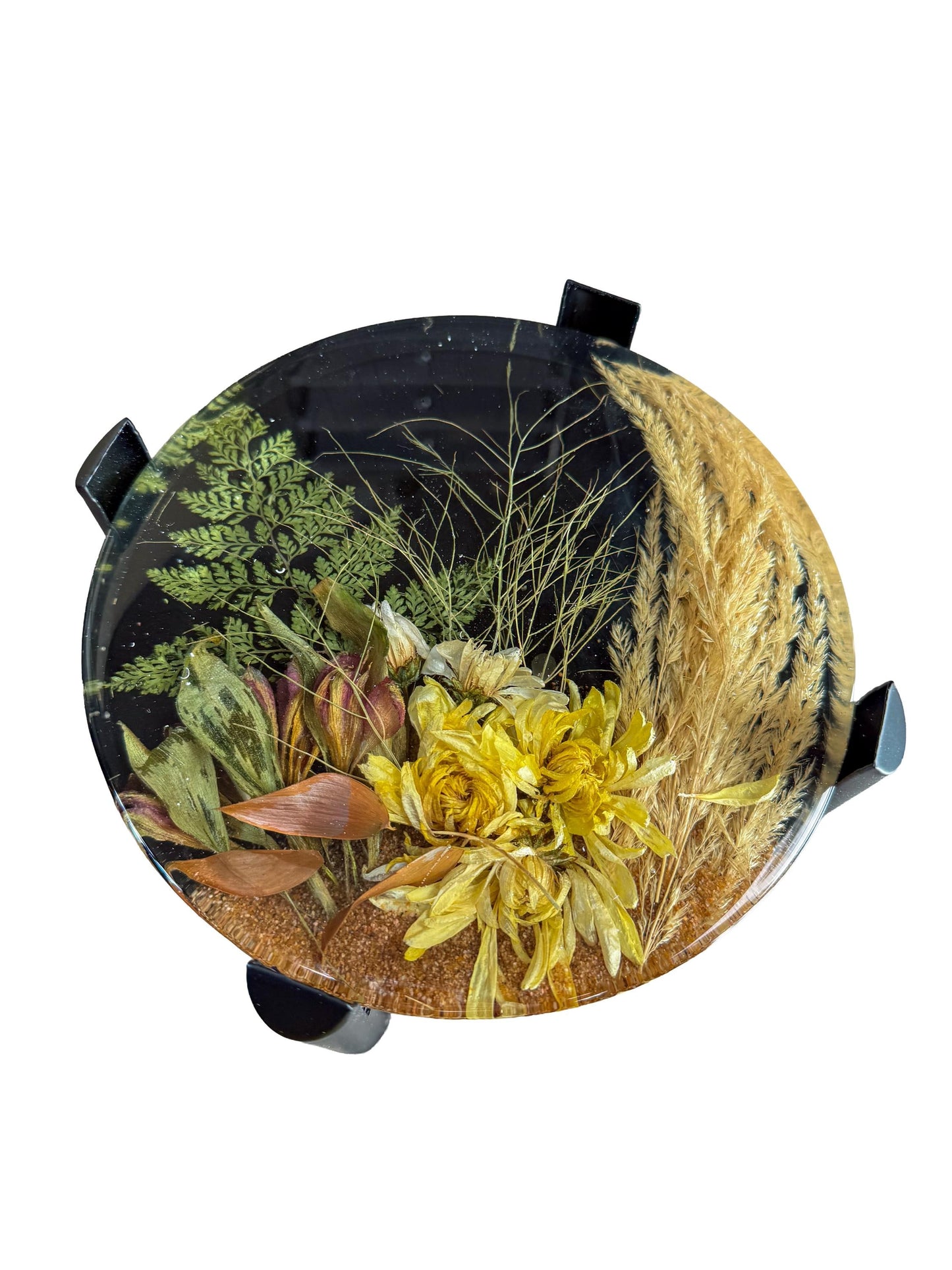 Resin Plant Stand with Dried Flowers & Metal Legs  Botanical Display Stand  Handmade Mica Art Decor  Made in Canada