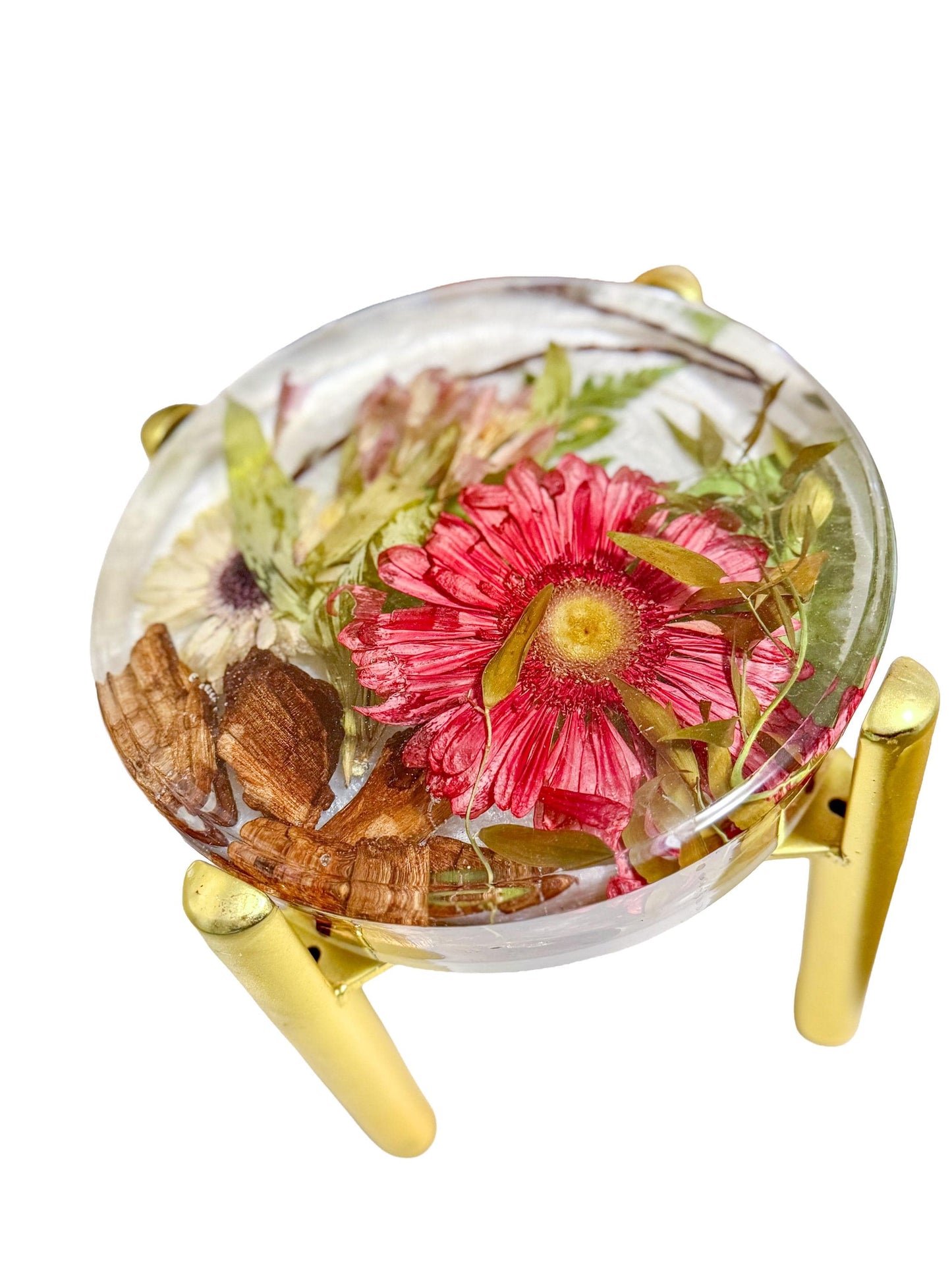 Resin Plant Stand with Dried Flowers & Metal Legs  Botanical Display Stand  Handmade Mica Art Decor  Made in Canada