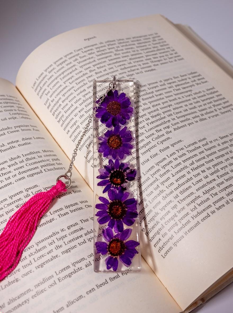 Handmade Resin Bookmark with Real Dried Flowers  Tassel Bookmark  Floral Book Lover Gift  Made in Canada