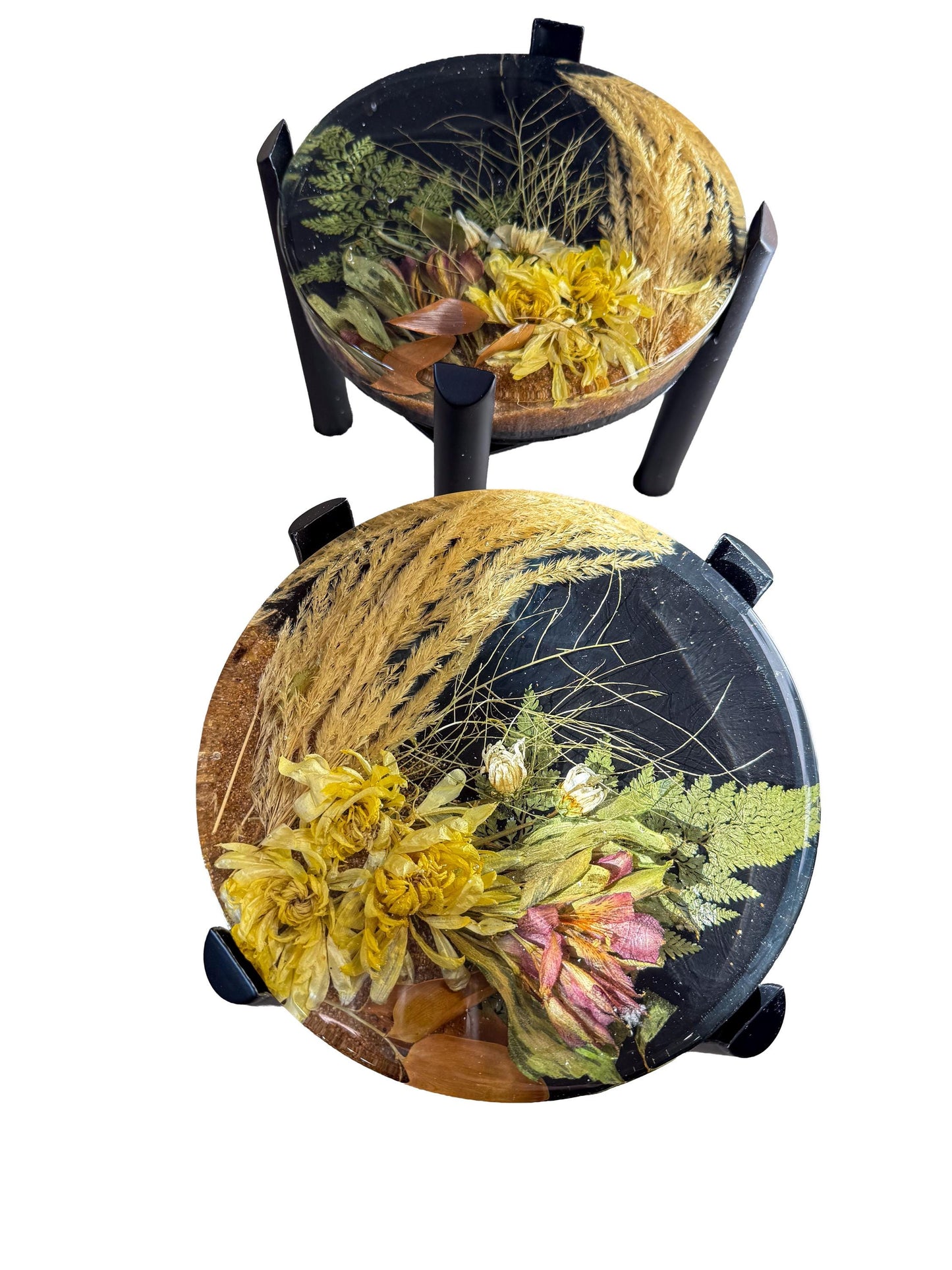 Resin Plant Stand with Dried Flowers & Metal Legs  Botanical Display Stand  Handmade Mica Art Decor  Made in Canada