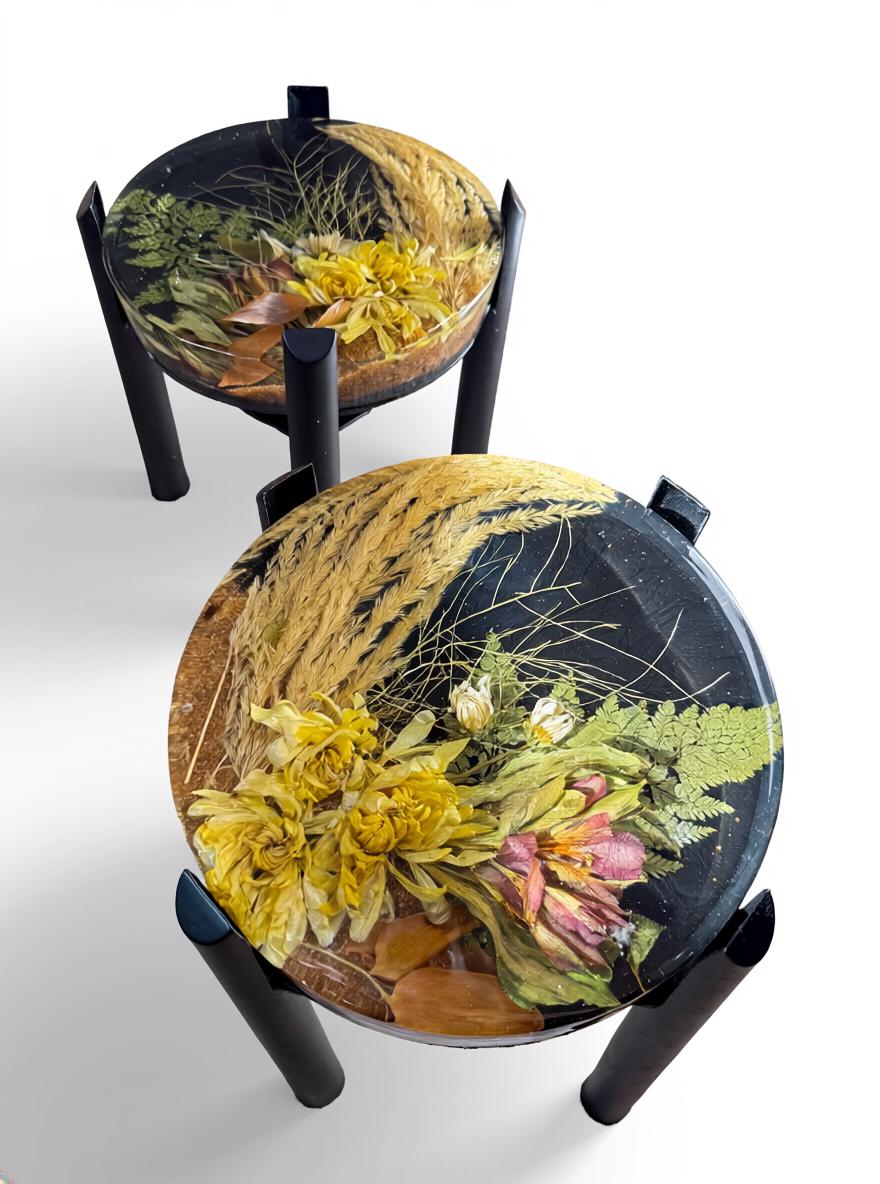 Resin Plant Stand with Dried Flowers & Metal Legs  Botanical Display Stand  Handmade Mica Art Decor  Made in Canada