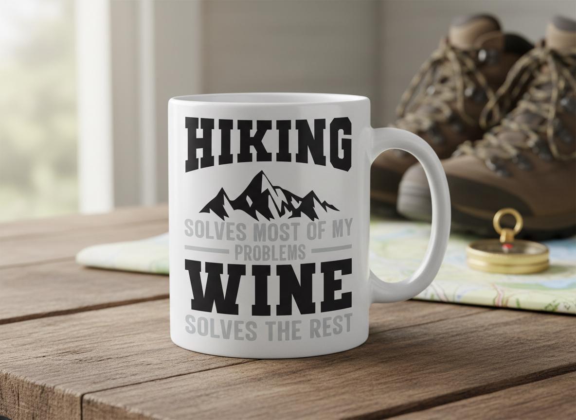 Hiking & Wine SVG-Cricut, Silhouette, Sublimation Cut File Canada -Hiking Solves Problems, Wine Solves the Rest (digital download)